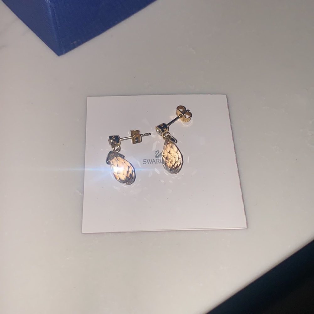 SWAROVSKI POST DROP GOLD TONE EARRINGS